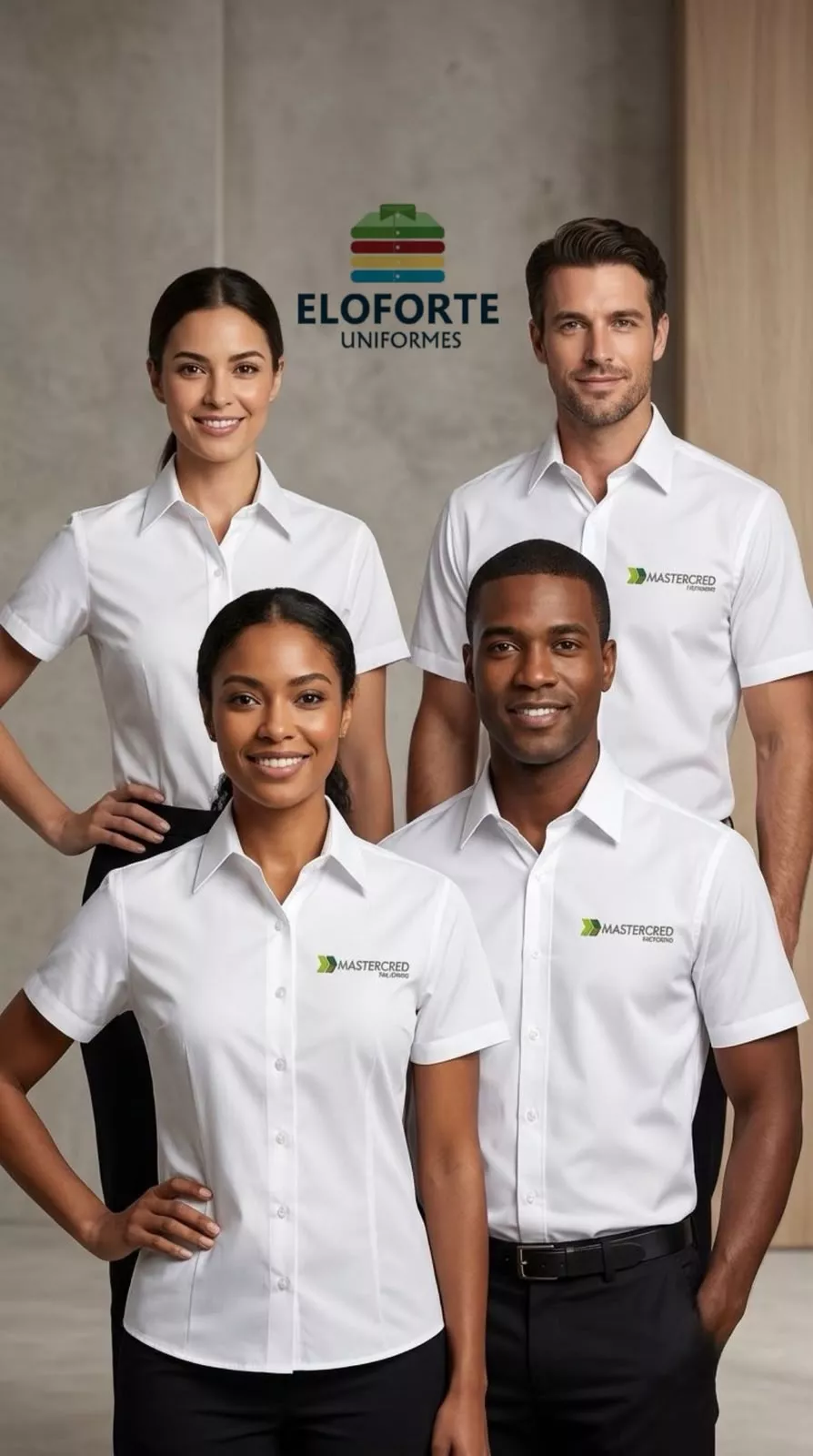 Equipe usando uniformes profissionais personalizados Eloforte